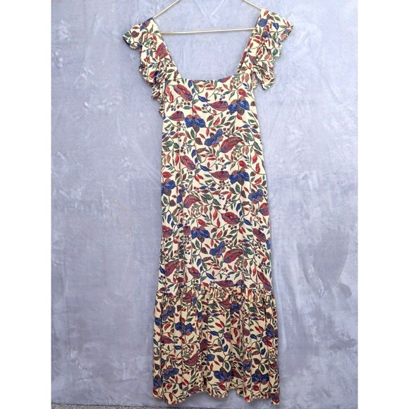 House of Harlow 1960 Dresses & Skirts - HOUSE OF HARLOW 1960 Cream Floral Flutter Sleeve Midi Dress Size S Boho Ruffle